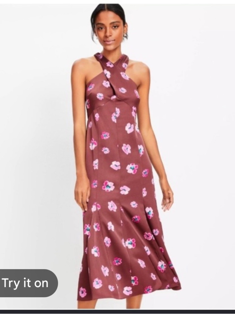 LOFT NWT Ikat Buttercup Satin Godet Halter Midi Dress Size 6